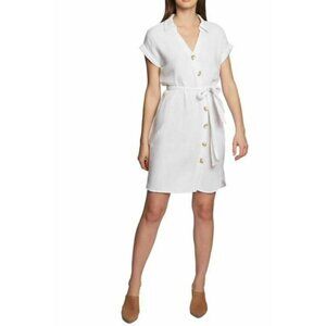 1 State Womens Size 1X White Asymmetrical Button Up Shirt Mini Dress Boho